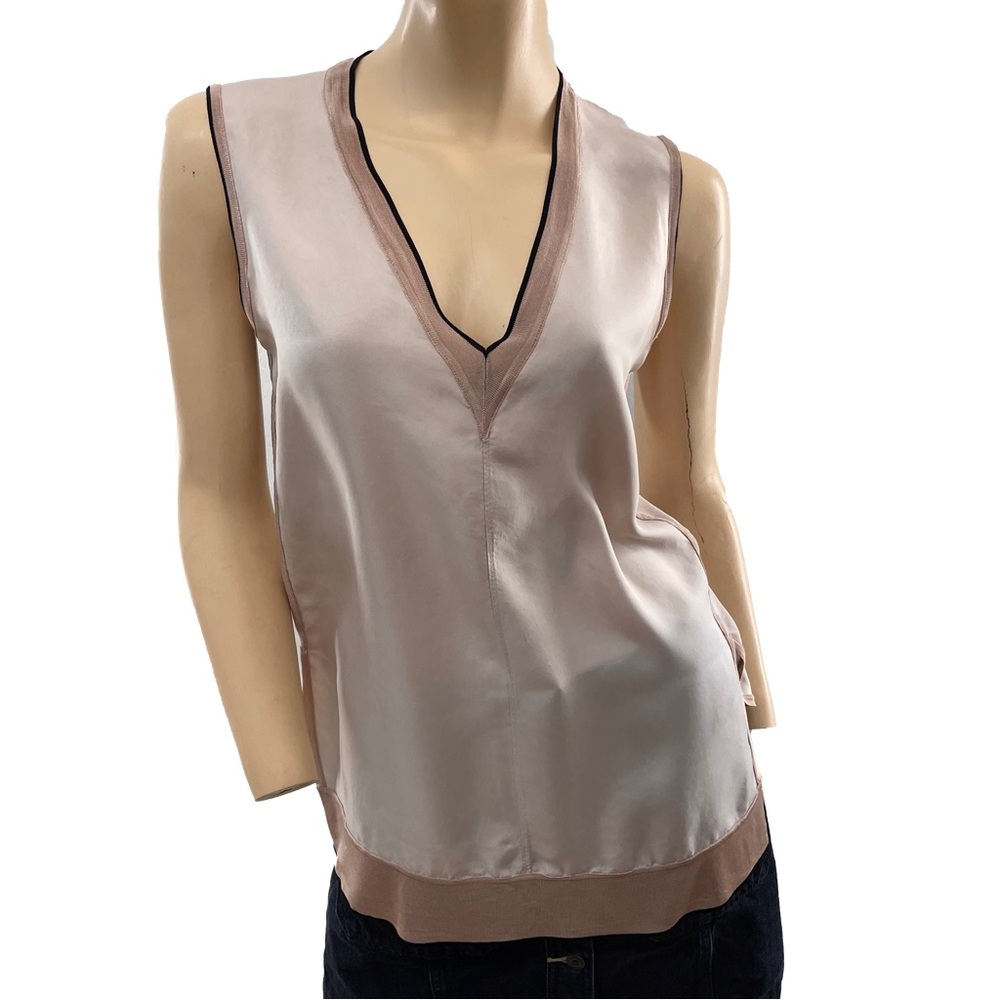 Rag & Bone - Blush and black V-Neck Silk Tank Top- xs